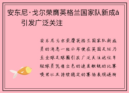 安东尼·戈尔荣膺英格兰国家队新成员引发广泛关注